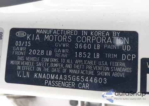 2016 Kia Rio Lx z USA, uszkodzony, nr VIN KNADM4A35G6544603